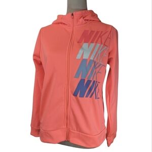 Nike Girl's Pink XL Zip Up Graphic Dri-Fit Jacket Mesh Sporty Athletic Hoodie